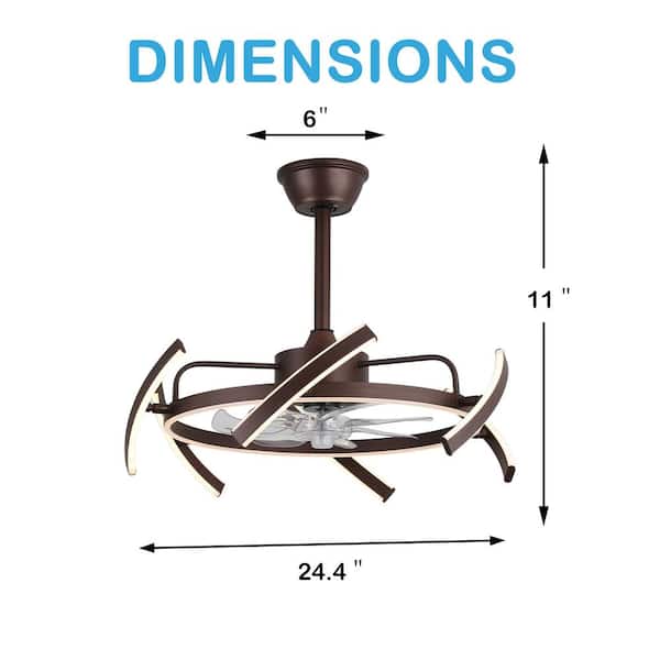 DeClue 24 in. Indoor Brown 6 DIY Shapes Smart Ceiling Fan with Remote Futuristic UFO Design 6-Speed LED Fan lights