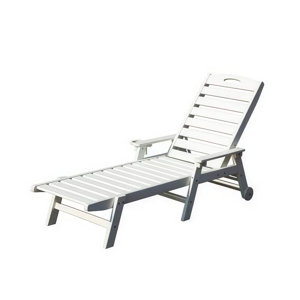 5-Position Adjustable White HDPE Plastic Outdoor Chaise Lounge Chair with Cup Holder and Wheels, 400 lbs. Capacity price history on PriceWatchPro