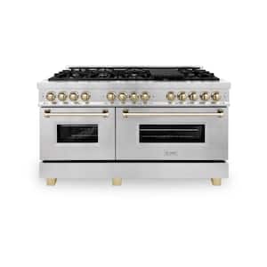 Autograph Edition 60 in. 9 Burner Double Oven Dual Fuel Range in Fingerprint Resistant Stainless Steel and Polished Gold