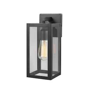Hurley 12 in. Matte Black Hardwired Outdoor Wall Light Lantern Sconce with No Bulb Included