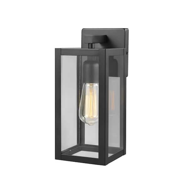 Hampton Bay Hurley 12 in. Matte Black Hardwired Outdoor Wall Light Lantern Sconce with No Bulb Included