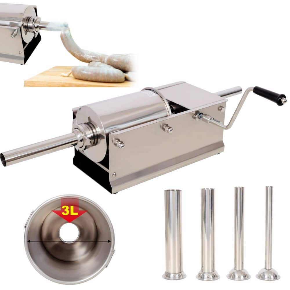 3L/7 lbs. Stainless Steel Manual Horizontal Sausage Stuffer with 4