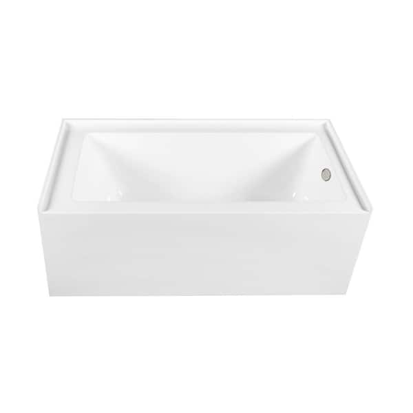 Aqua Eden 60 in. x 30.7 in. Acrylic Rectangular Alcove Soaking Bathtub with Right Drain in Glossy White/Polished Nickel