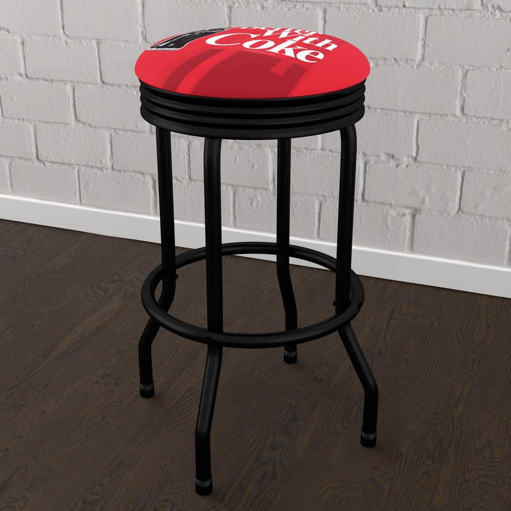 Coca-Cola Things Go Better with Coke Bottle Art 29 in. Red Backless Metal Bar Stool with Vinyl Seat