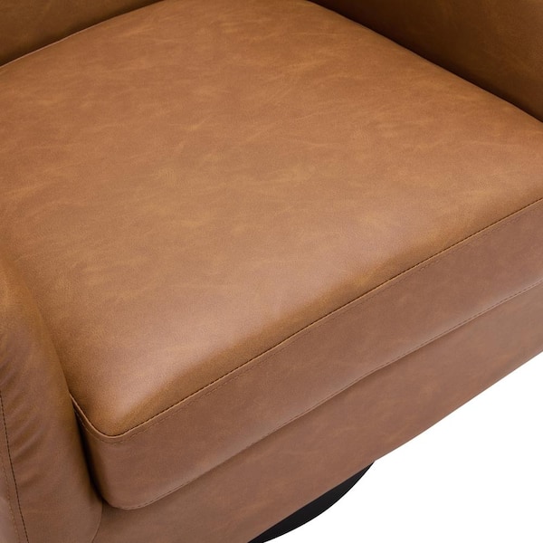 Uixe Brown PU Leather Upholstered 360°Swivel Arm Chair With Uixe Brown PU Leather Upholstered 360°Swivel Arm Chair With