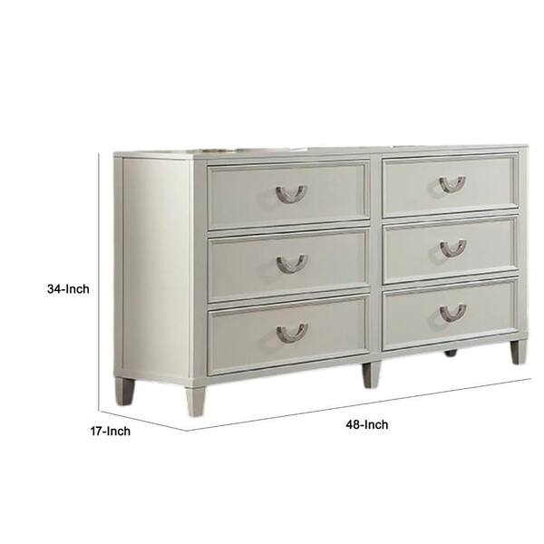 Roly Wide Dresser with 6 Drawers, Chrome Hanging Handles, Gray Wood