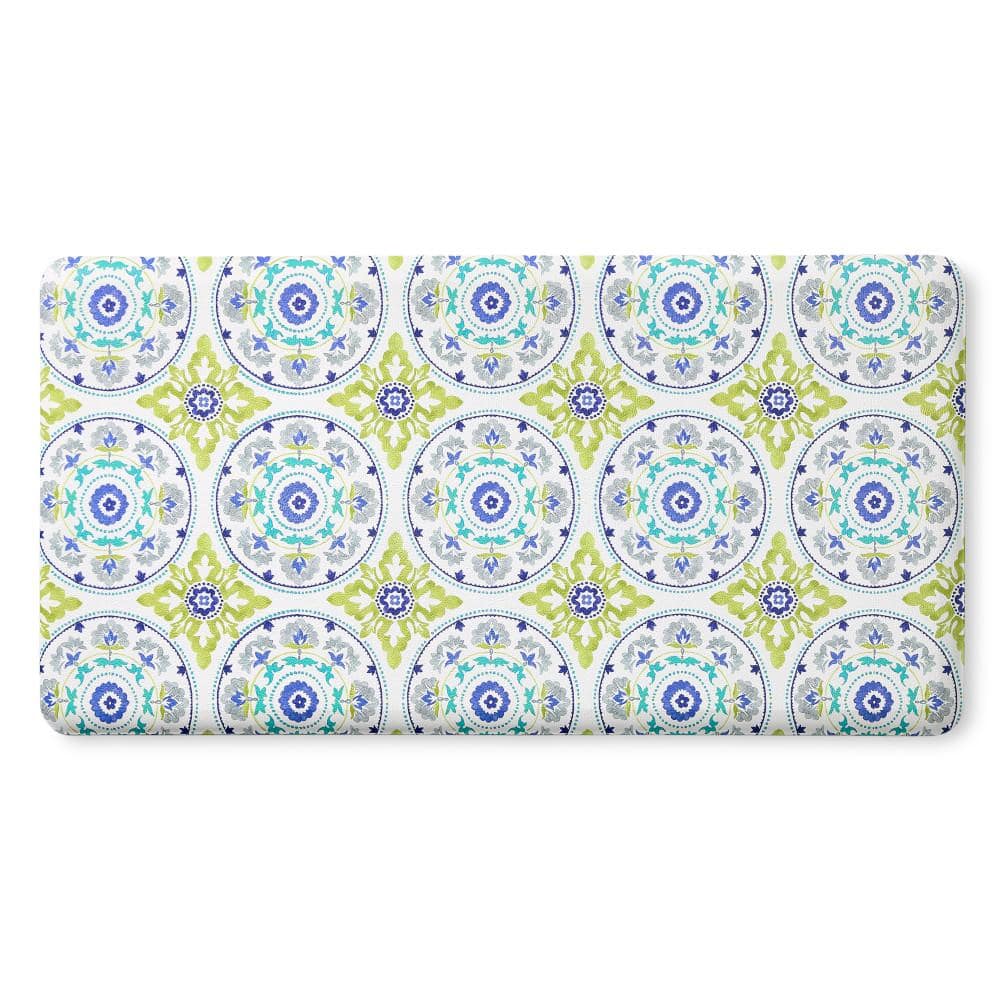 20 in. x 39 in. Blue and Green Postiano Tiles Anti Fatigue Geo Indoor Kitch