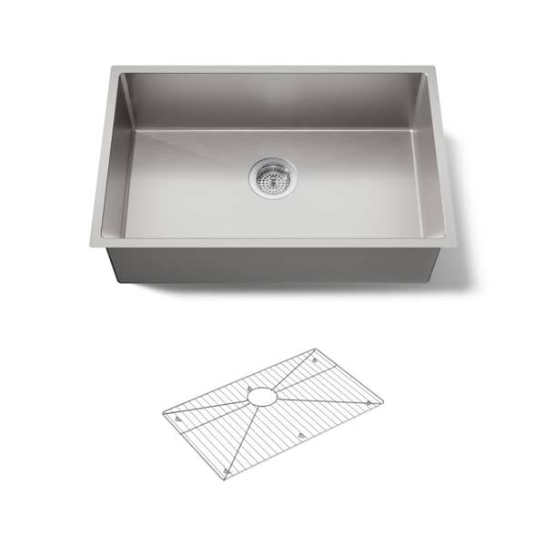 Strive Undermount Stainless Steel 29 in. Single Bowl Kitchen Sink Kit with Sink Rack