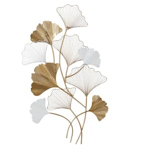 25 in. x  40 in. Metal Gold Leaf Wall Decor with White Accents