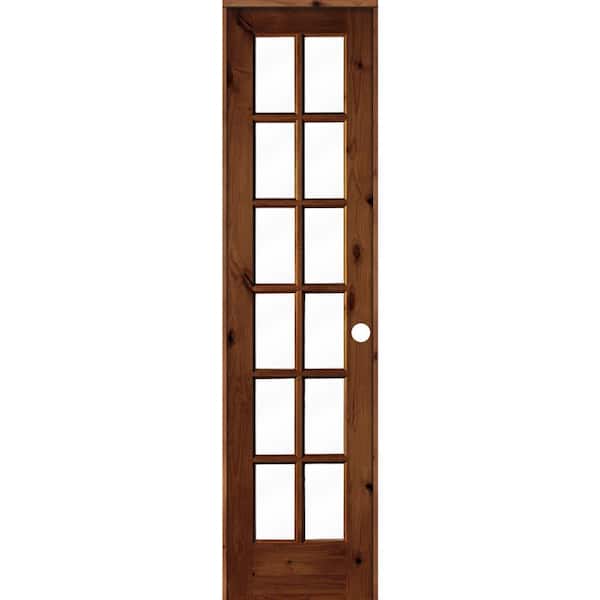 Krosswood Doors 24 in. x 96 in. Rustic Knotty Alder 12-Lite Left-Hand Clear Glass Red Chestnut Stain Wood Single Prehung Interior Door