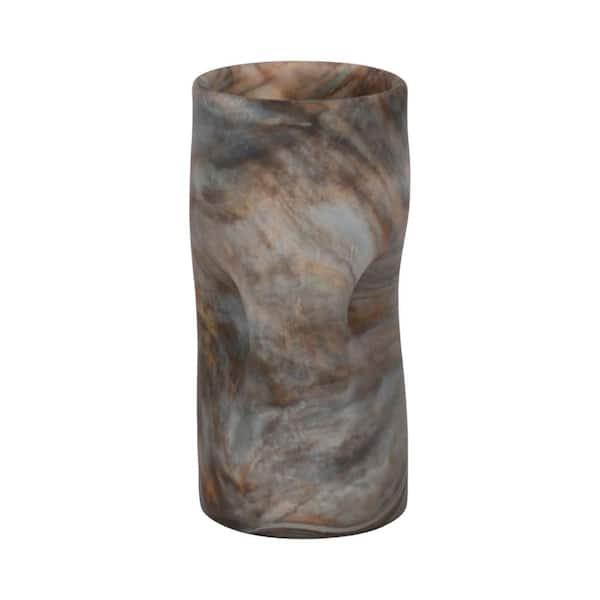 Liv & Skye 10 in. Brown Glass Cylinder Dimpled Alabaster Decorative Vase