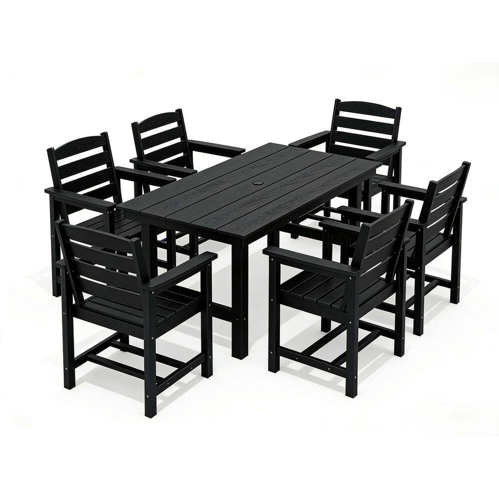 7-Piece Plastic Outdoor Dining Set, Weather-Resistant Patio Dining Set, Black price history on PriceWatchPro