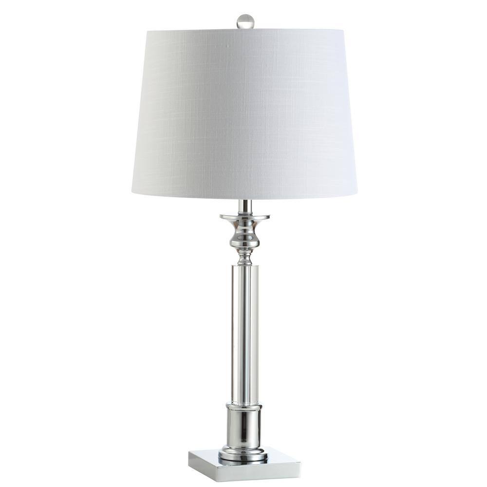 Dean 28" White Linen Shade Chrome Crystal Table Lamp