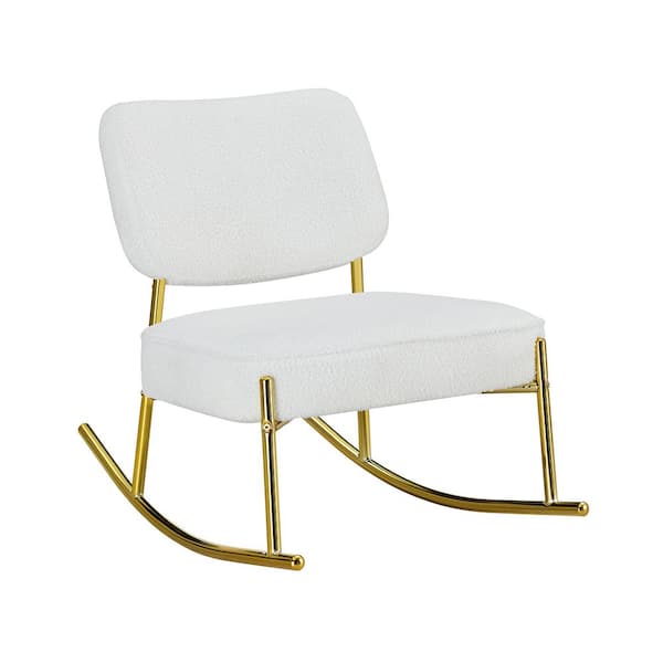 25 in. W Gold Metal Outdoor Rocking Chair with White Cushions