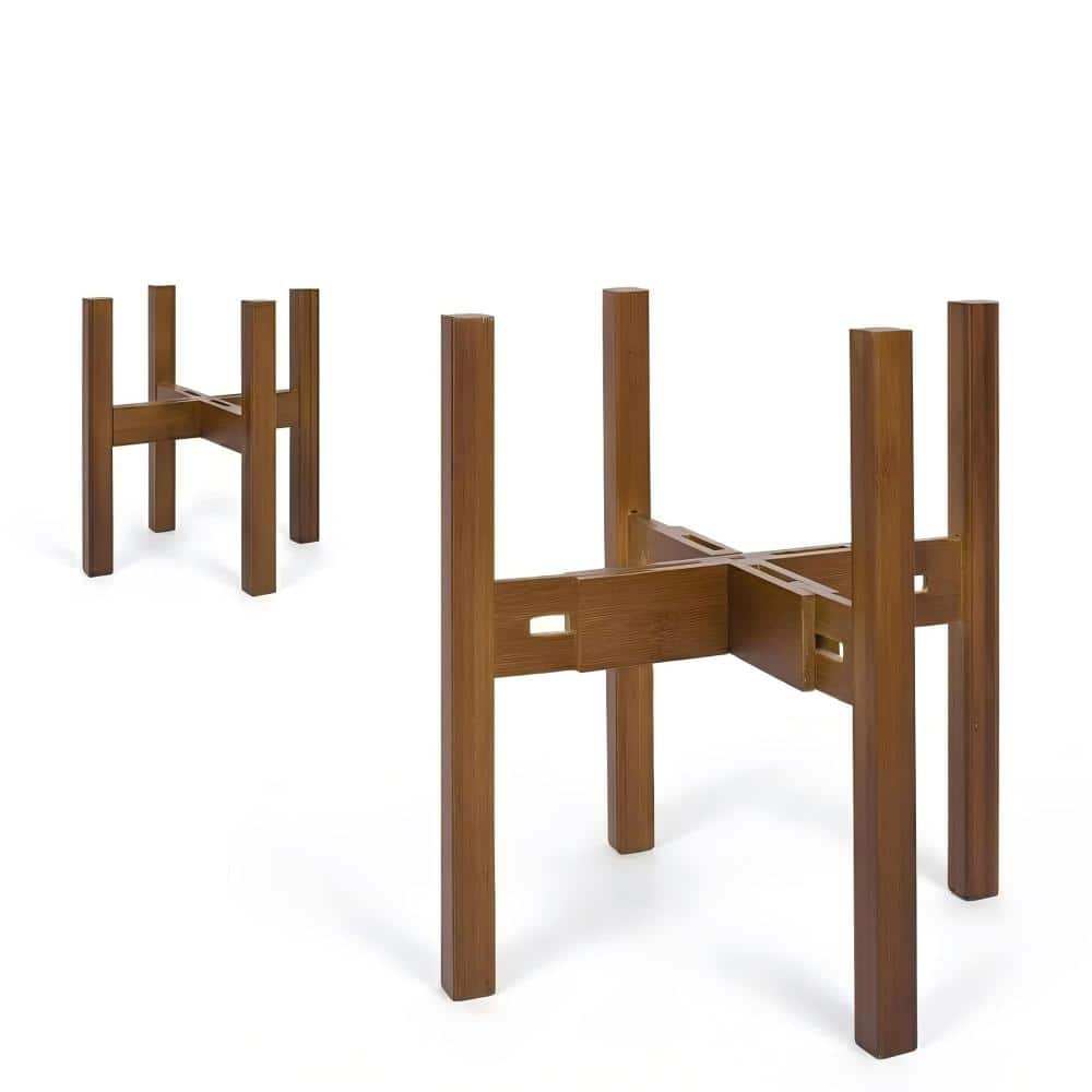 8-12 in. Adjustable Bamboo Plant Stand Mid-Century Modern Walnut 1