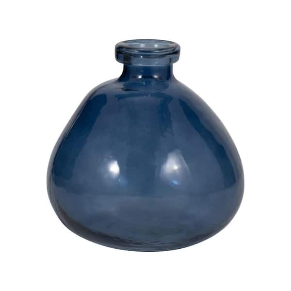 Liv & Skye 8 in. Blue Glass Round Balloon Decorative Vase with Curved Base