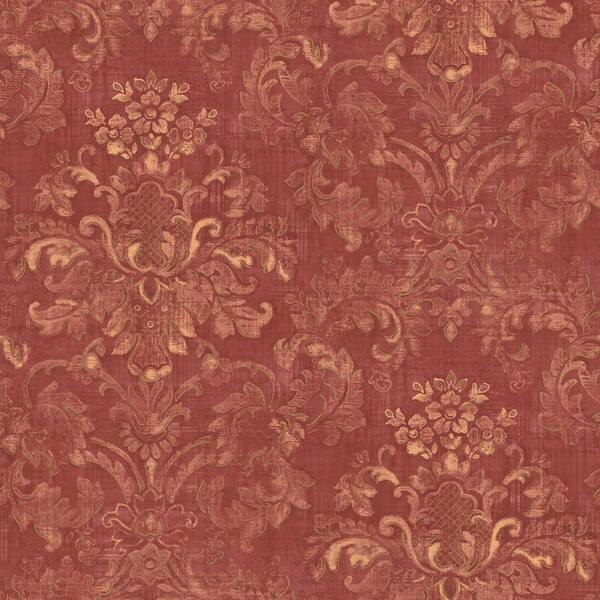The Wallpaper Company 56 sq. ft. Red Floral Damask Watercolor Wallpaper-DISCONTINUED