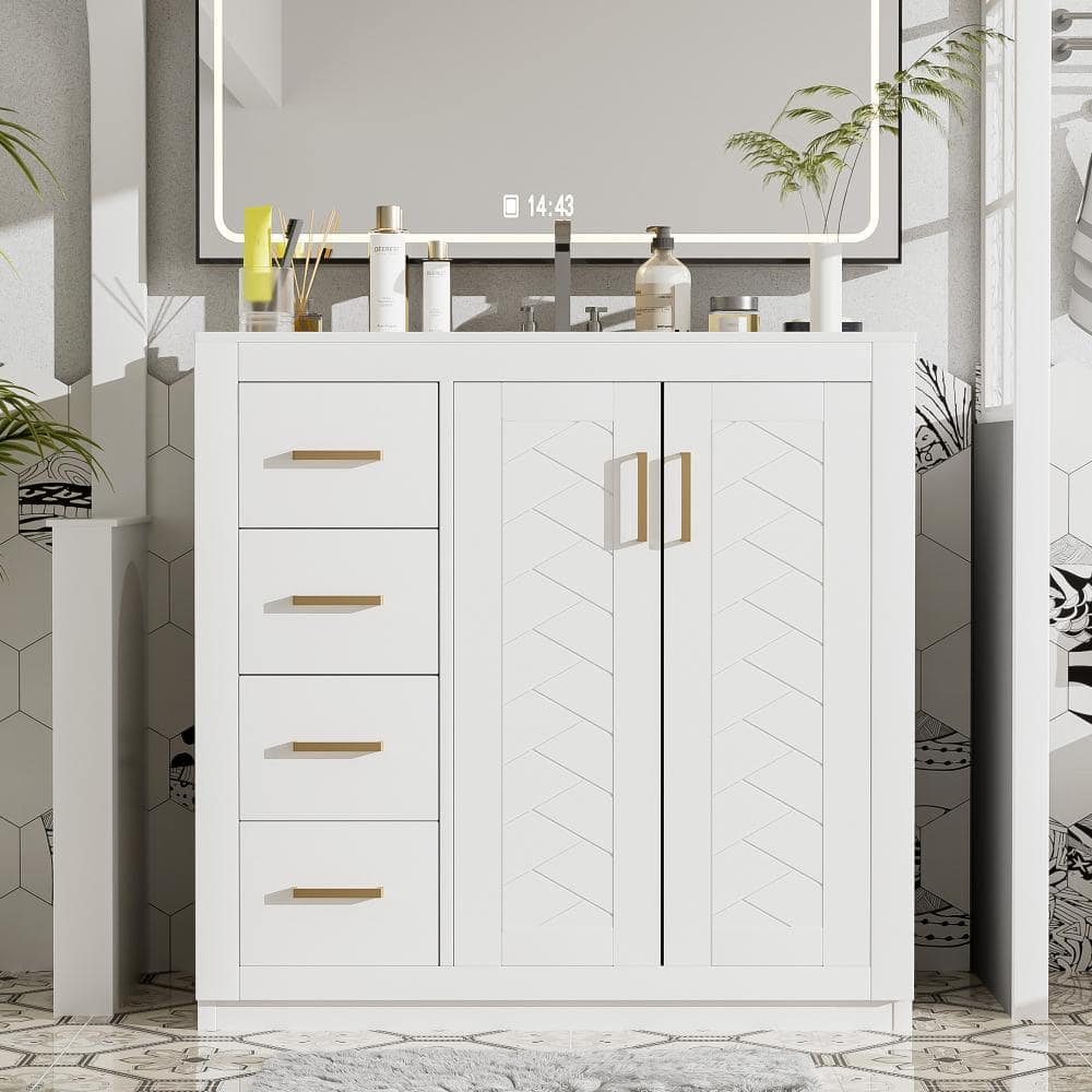 "36"" Freestanding Ceramic Vanity Sink Combo, 3 Drawers & Soft-Close Wood Frame Doors" price history on PriceWatchPro
