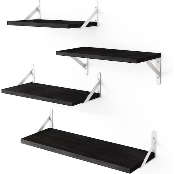 Unbranded 6.1 in. W x 16.5 in. D Black Wood Floating Shelves for Decorative Wall Shelf Set of 4
