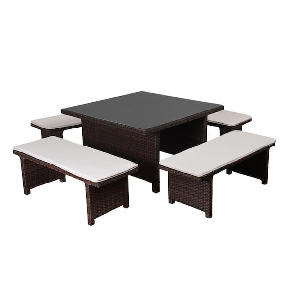 Atlantic Contemporary Lifestyle Bellagio 5 Piece Synthetic Wicker Square Patio Dining Set With Off White Cushions Bell5 Lowdin Br The Home Depot Atlantic Contemporary Lifestyle, Atlantic Bellagio Patio Furniture