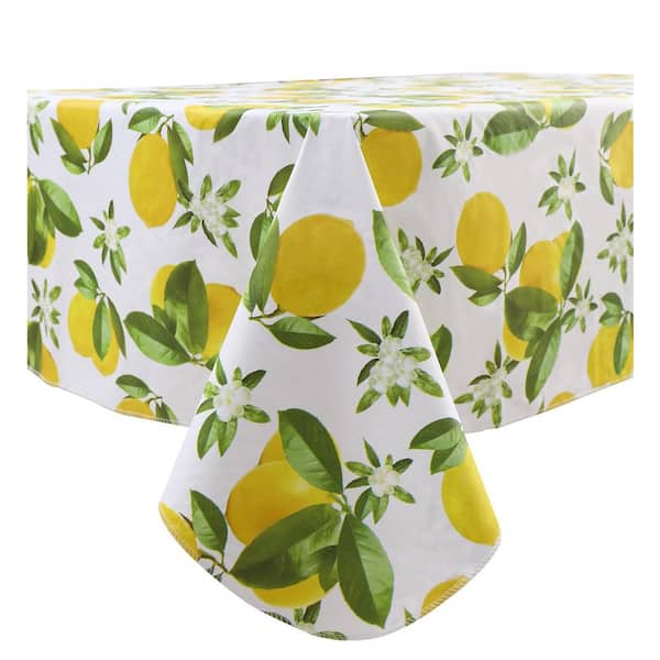 Angel Sar 84 in. x 60 in. Waterproof Oil-Proof Indoor/Outdoor Vinyl Tablecloth with Flannel Backing for Picnic BBQ, Lemon
