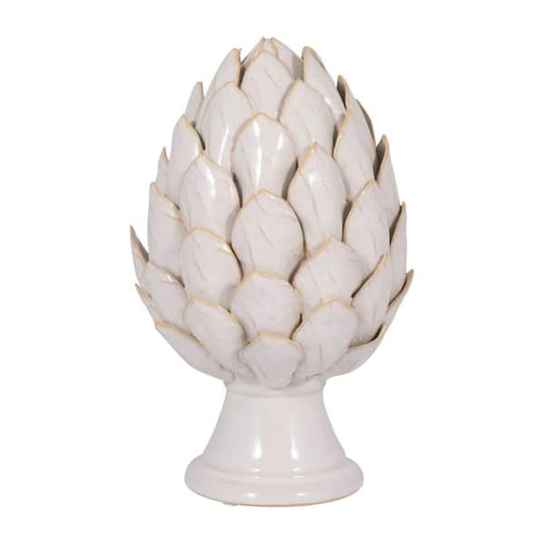 Ivory 6 in. x 10 in. Stoneware Novelty Artichoke Sculpture
