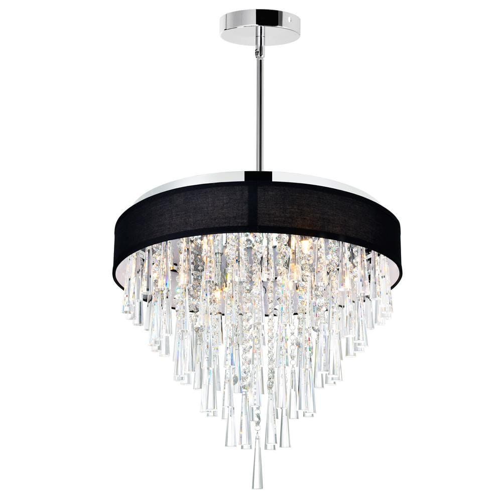 Chrome Drum Shade Black Chandelier with Crystals