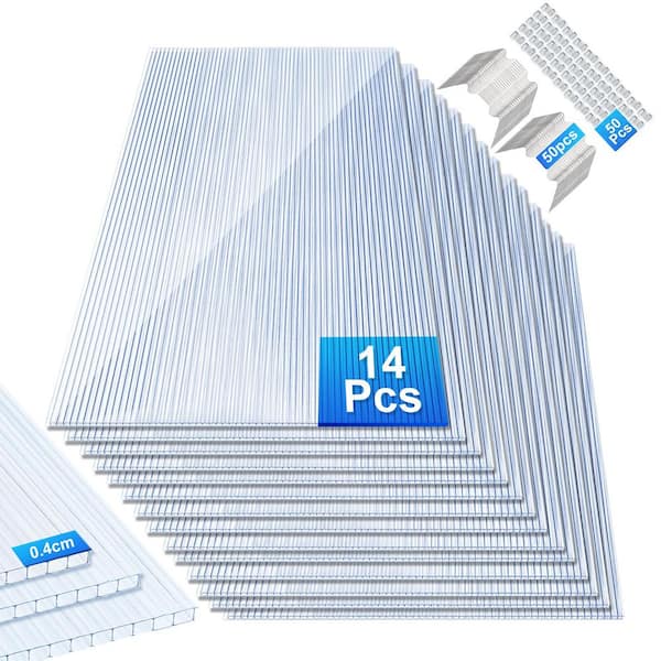 4 ft. Polycarbonate Panels Set Twin Walled Roof Panel in White (14-Pieces)