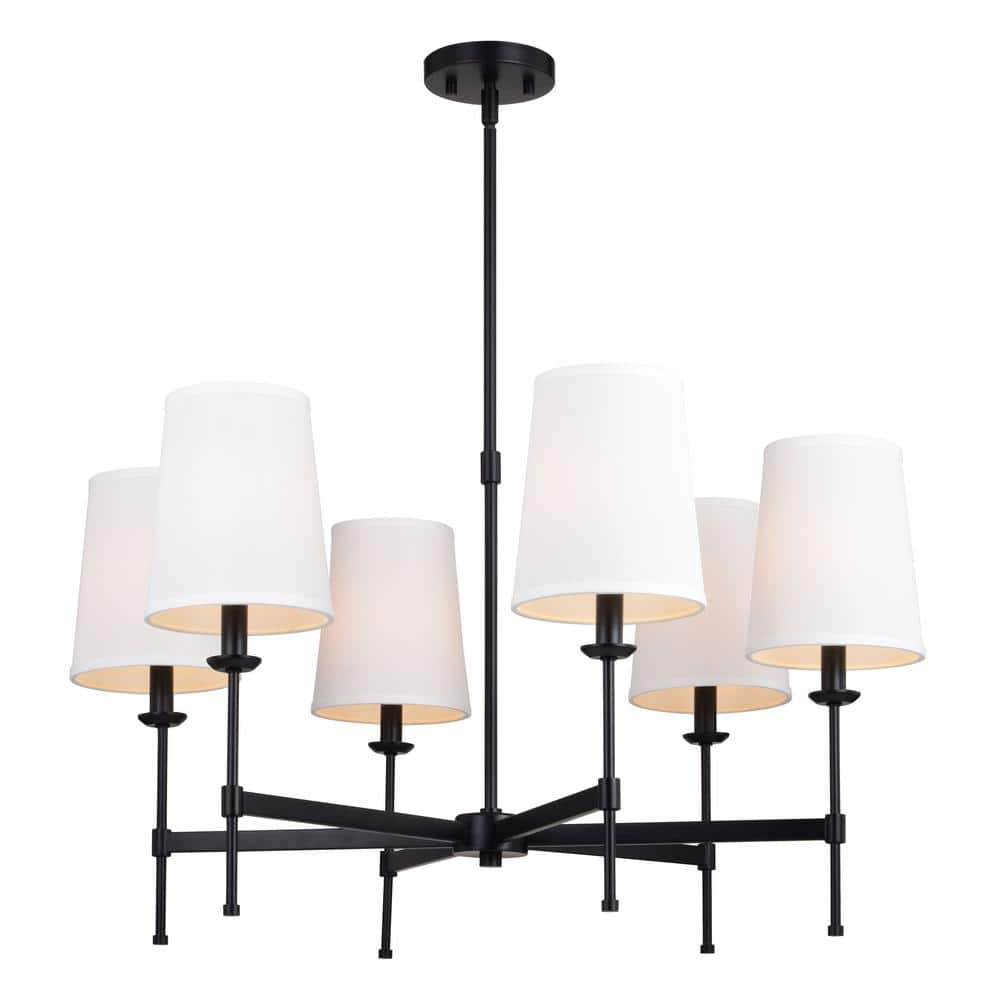 VAXCEL Camden 6Light Matte Black Chandelier Fixture White Fabric Linen