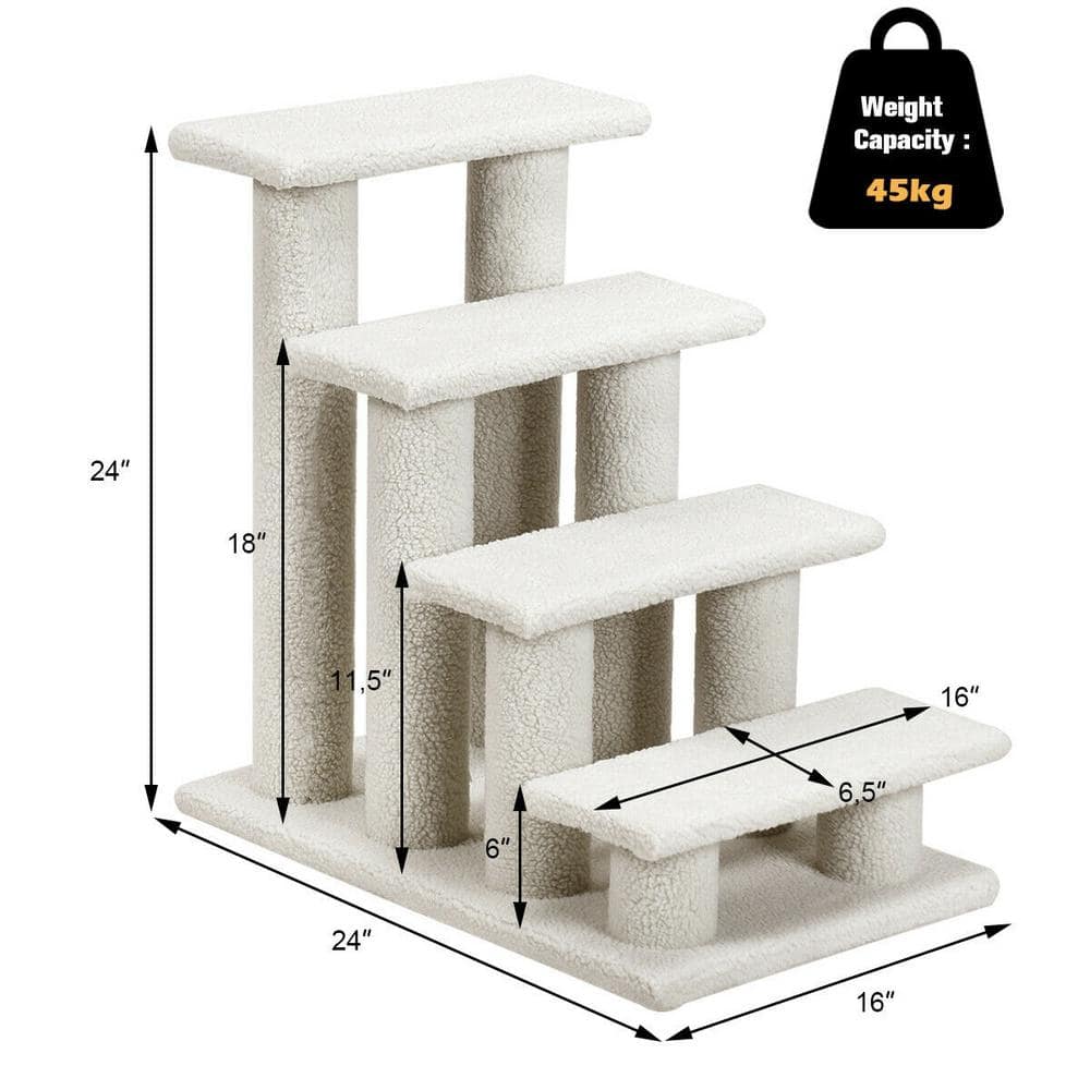 24'' Beige Faux Fleece 4-Step Cat Tree with Scratching Posts