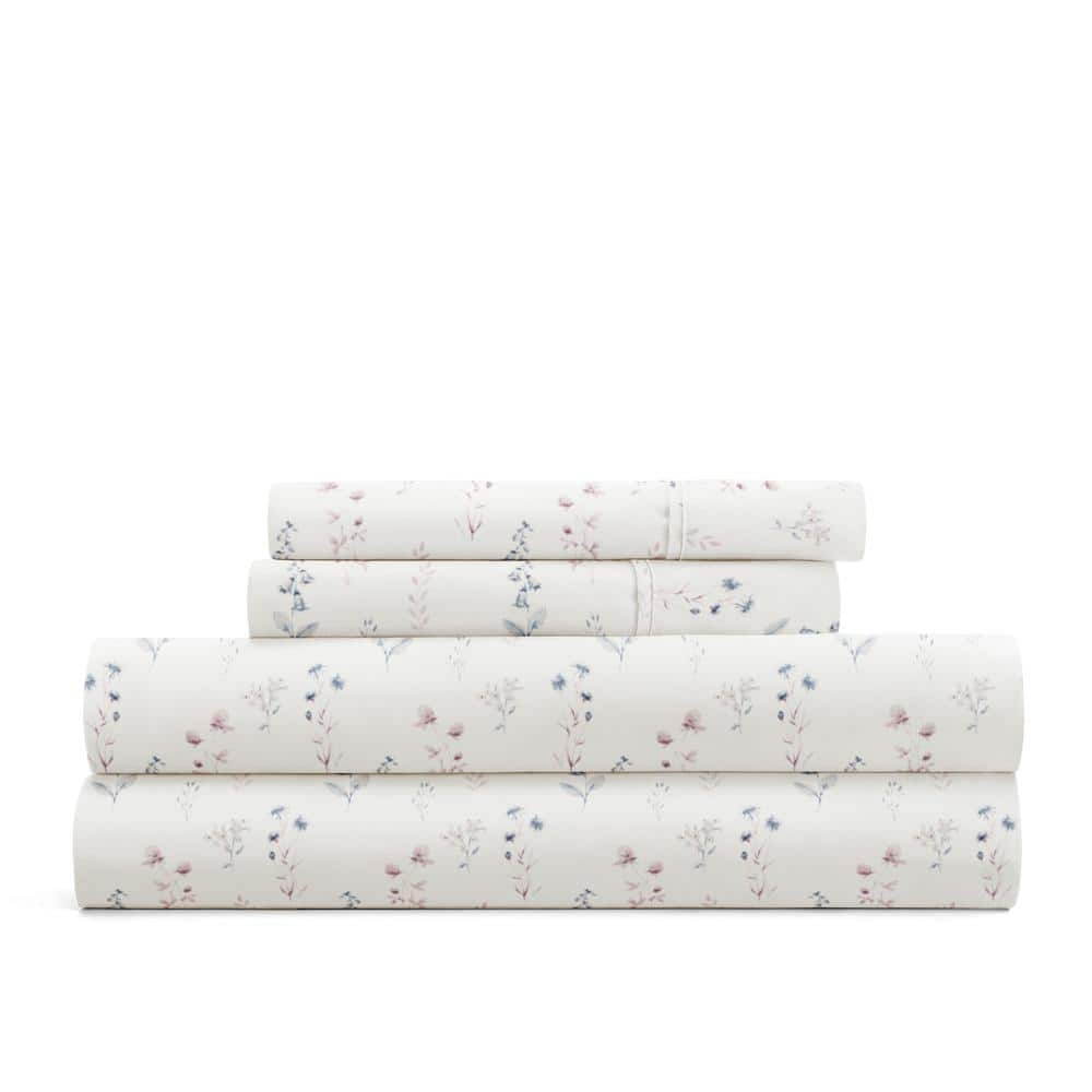 California King Ivory Floral Microfiber Sheet Set