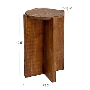 13.35 in. Large Dark, Brown-Stained Round Paulownia Wood End Table