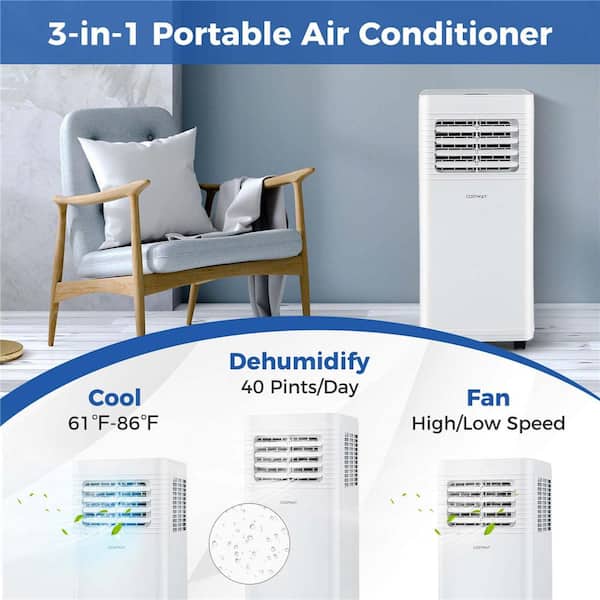 5100 (DOE)BTU Portable Air Conditioner Cools 250 Sq.Ft. with Dehumidifier with Remote in White