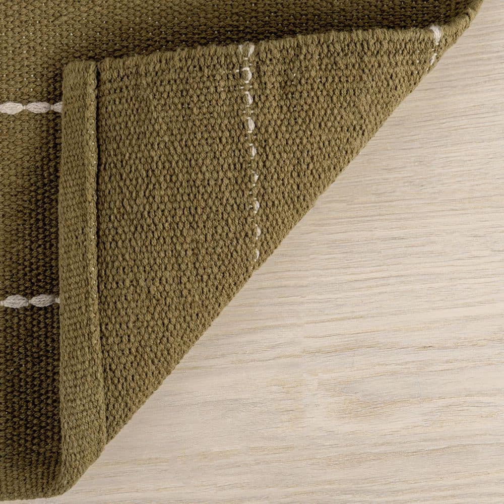 Handmade Olive Green Striped Wool and Cotton Area Rug, 5' x 8'