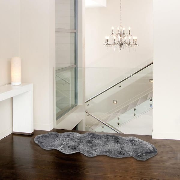 New Zealand Grey 2 ft. x 6 ft. Double Sheepskin Area Rug
