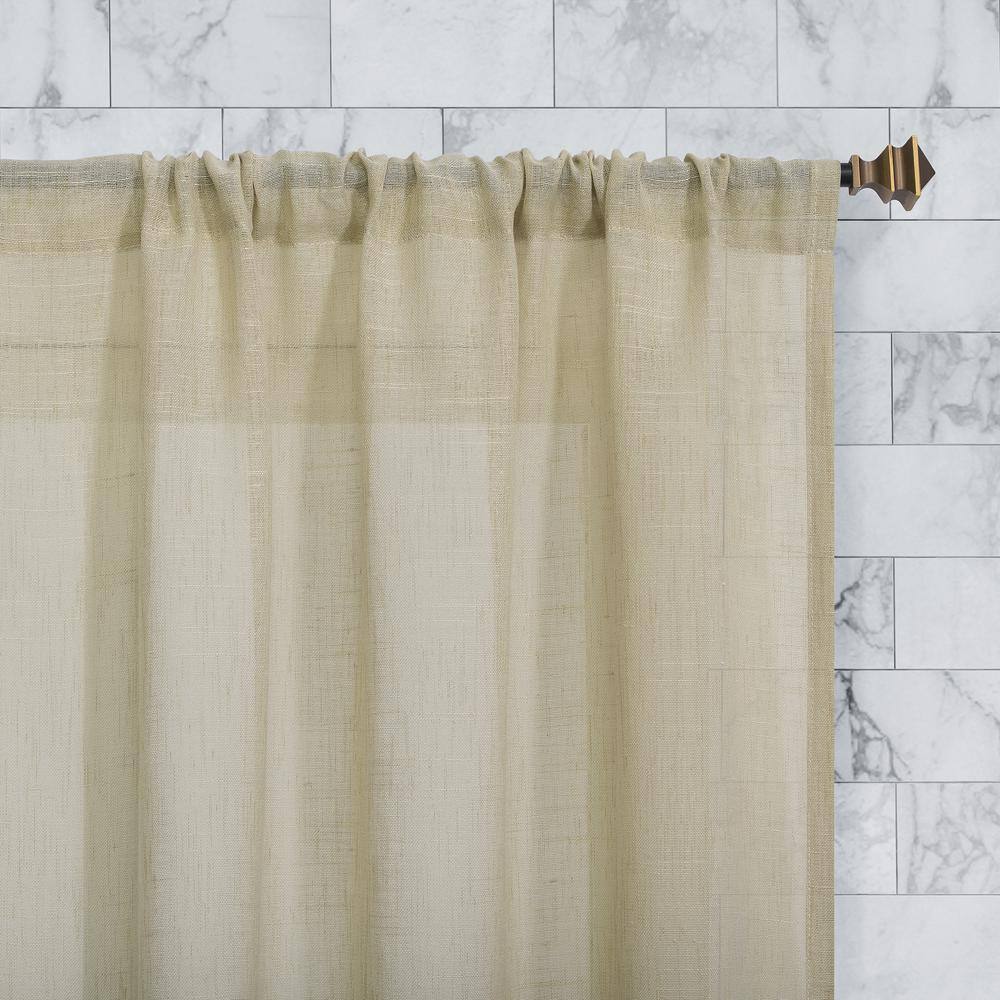 Linen Blend Sheer Cafe Curtain Pair, 56" x 24", Light Brown