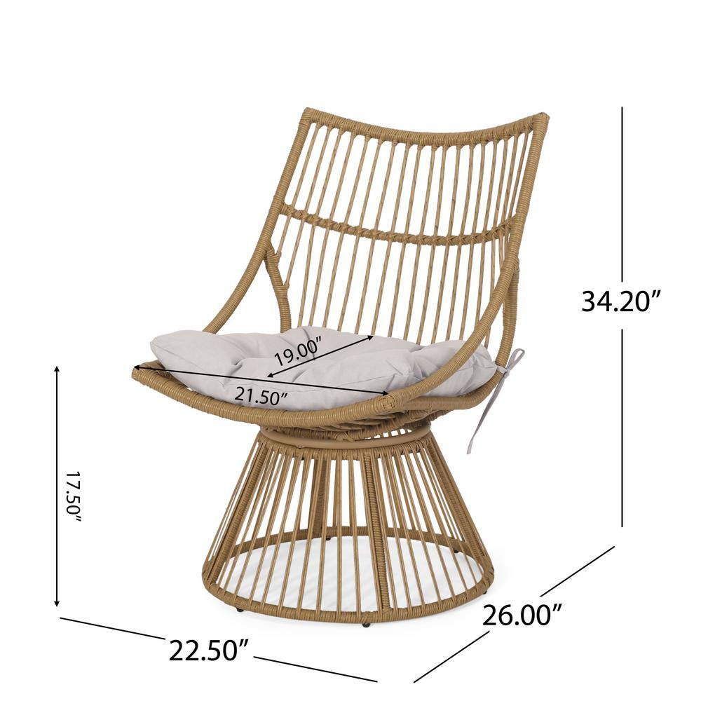 Set of 2 Beige Cushioned Light Brown Iron Wicker Lounge Chairs