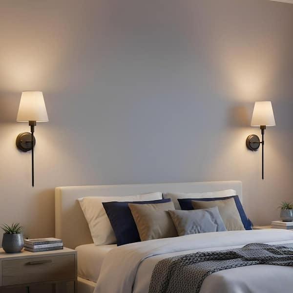 6 in. 1-Light Black Wall Sconce Wireless with Remote, Dimmable LED Wall Light for Bedroom Hallway (2-Pack)