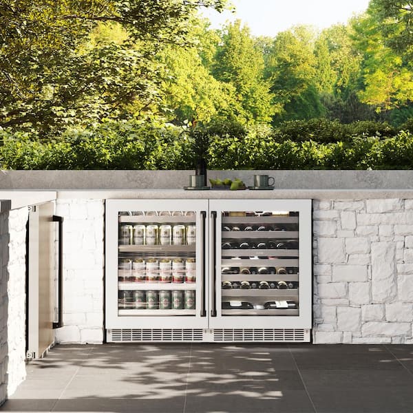 Touchstone 24 in. Single Zone 151 Can Beverage and Wine Cooler with Glass Door in Matte White and Matte Black