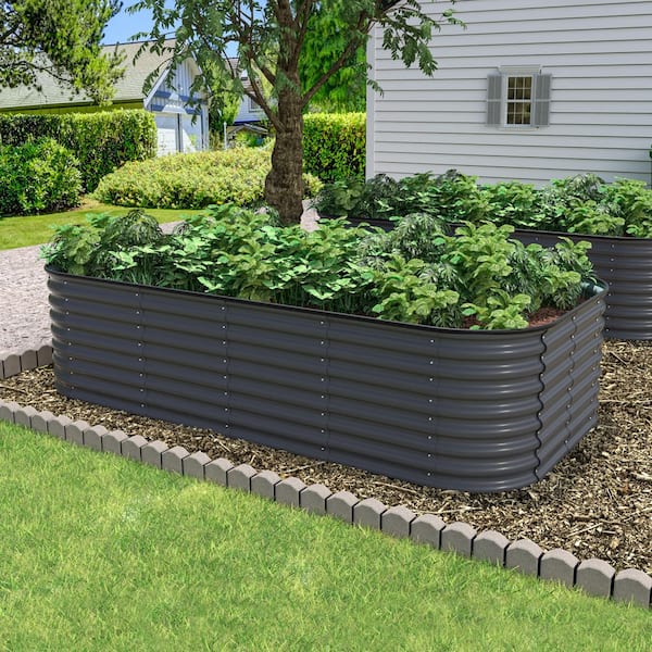 Dark Gray Galvanized Steel Raised Garden Bed Many-in-1 Planter Box Outdoor, 96 in. L x 48 in. W x 24 in. H