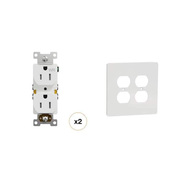 X Series 15 Amp Weather Resistant Duplex Outlet and 2-Gang Wall Plate Combo - Matte White