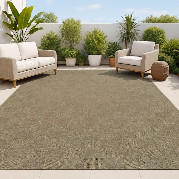 Mason Easy Jute Geometric Boho Checker Weave Natural 8 ft. x 10 ft. Indoor/Outdoor Area Rug