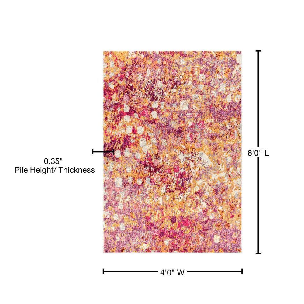 Pink and Orange Abstract Synthetic Area Rug, 4 x 6 ft