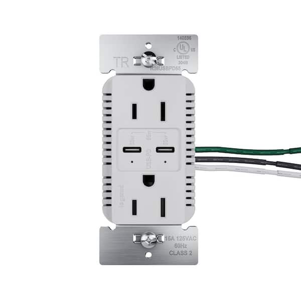 radiant 15A Tamper Resistant 65W Power Delivery USB Type C Duplex Outlet Gray