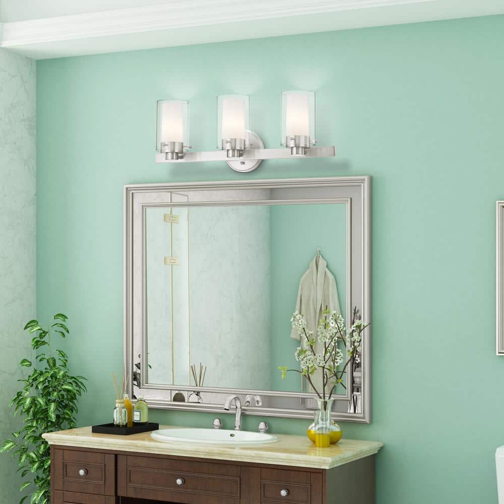 Manhattan 3-Light Brushed Nickel Vanity Fixture with Opal Glass