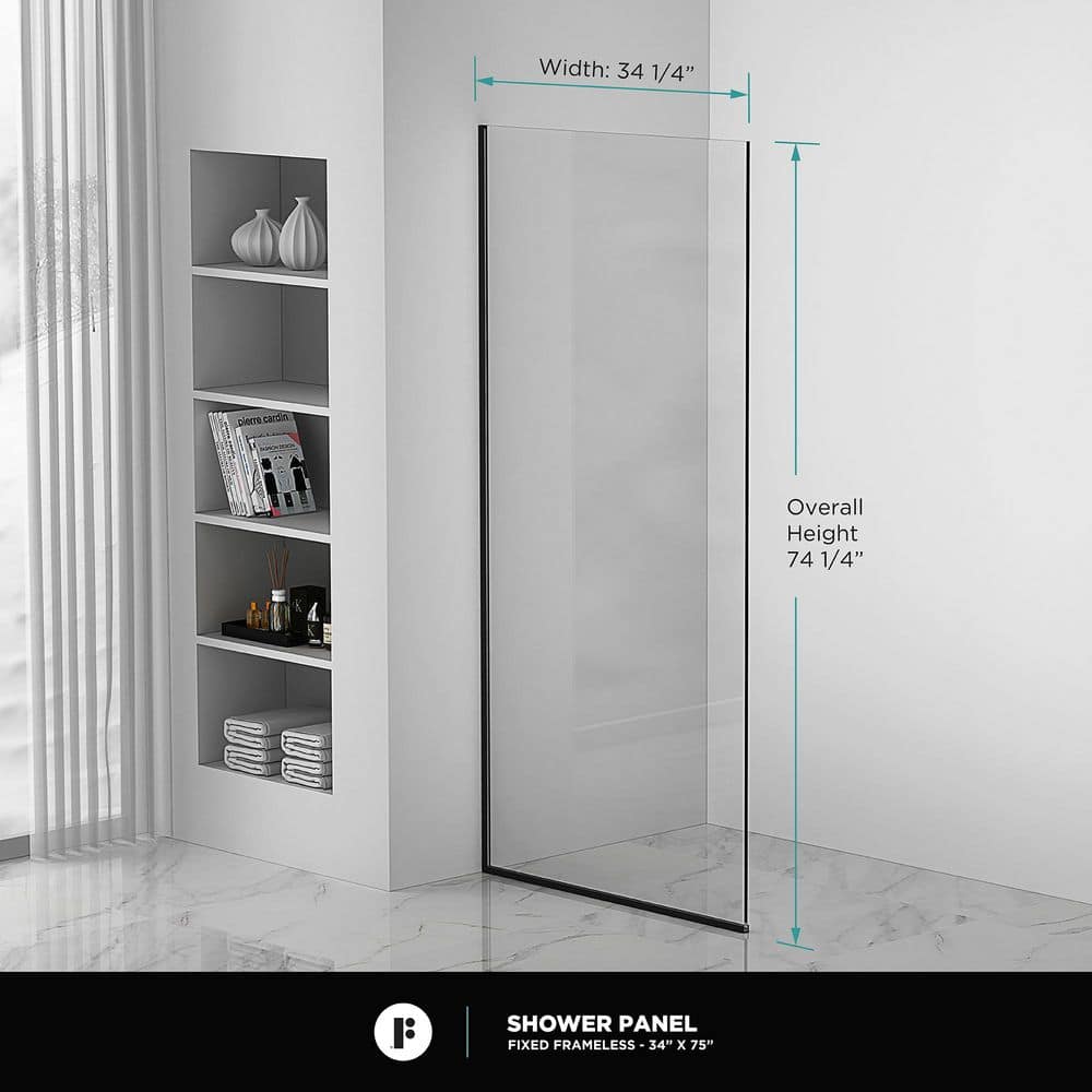34'' W x 74.25'' H Black Frameless Tempered Glass Shower Panel