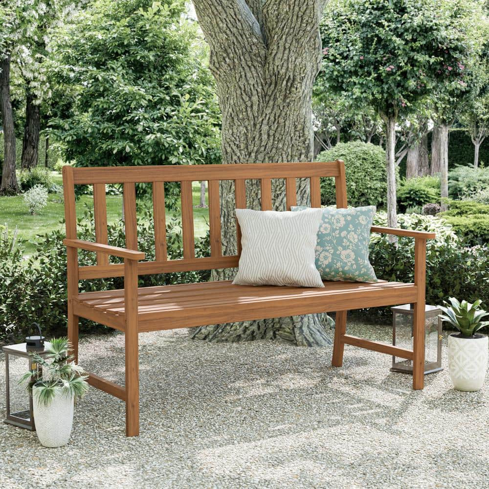 GREEMOTION Borkum 48 in. 2-Person Acacia Wood Outdoor Bench GHN-3239 ...