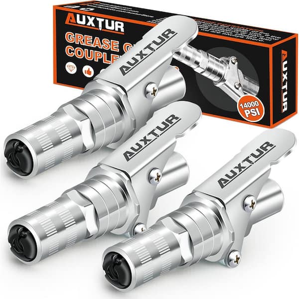 AUXTUR Grease Gun Coupler, 14000 PSI High Pressure Coupler Quick Release Grease(3-Pieces)