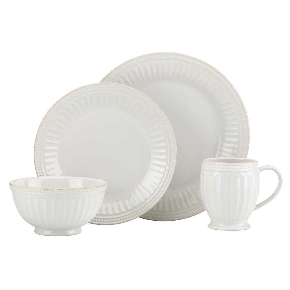 Lenox French Perle Groove 4Piece Traditional Pale Ivory Stoneware