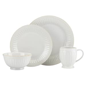 French Perle Groove 4-Piece Traditional Pale Ivory Stoneware Dinnerware Set (Service for 1)